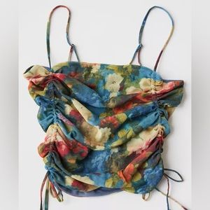 Urban Outfitters Tasmin Ruched Floral Mesh Tank